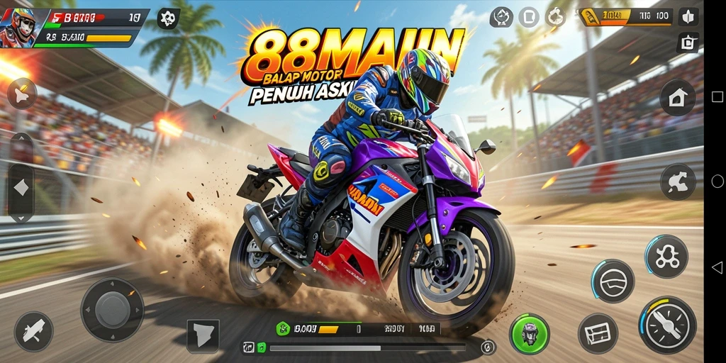Gameplay balap motor yang mendebarkan dan penuh aksi.