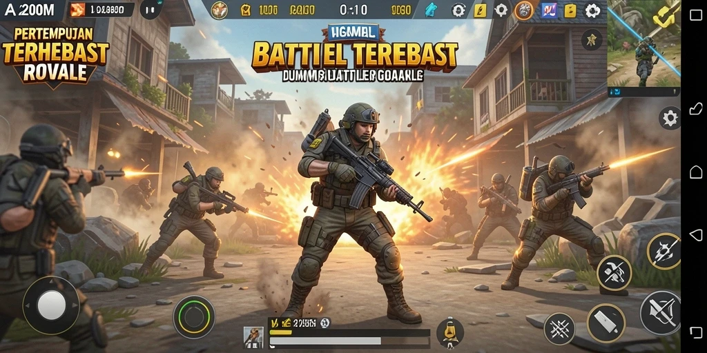 Tampilan mendebarkan dari gameplay A200M dalam pertempuran Battle Royale.