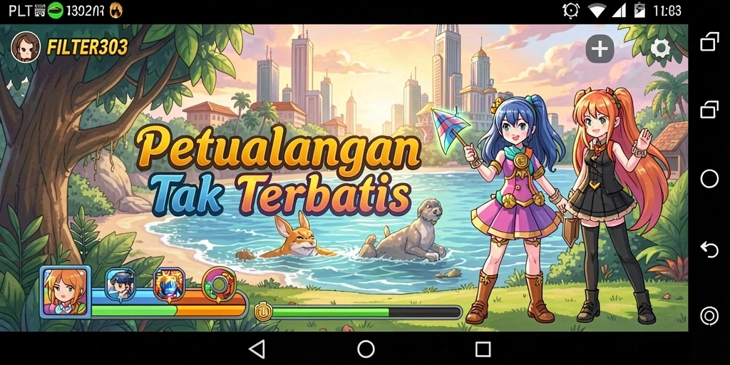 Tampilan gameplay FILTER303 dengan karakter Anime yang menawan.
