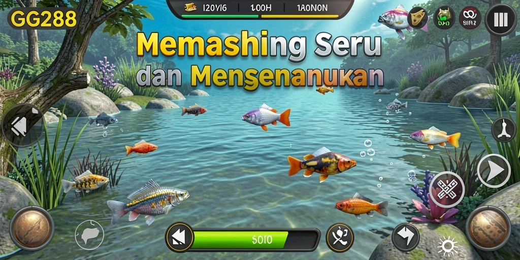 Screenshot GG288 menampilkan pemain sedang menangkap ikan besar dengan antusias.