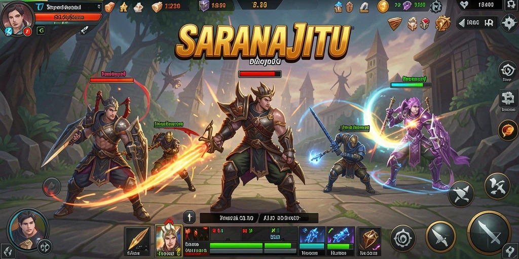 Tampilan gameplay epik SARANAJITU dengan pertempuran strategis.