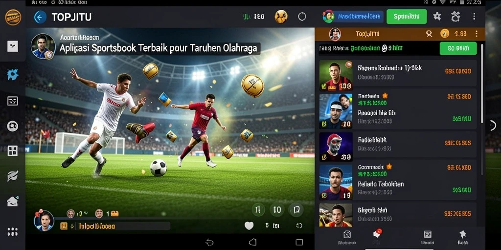 Screenshot menunjukkan tampilan user-friendly aplikasi TOPJITU saat taruhan olahraga.