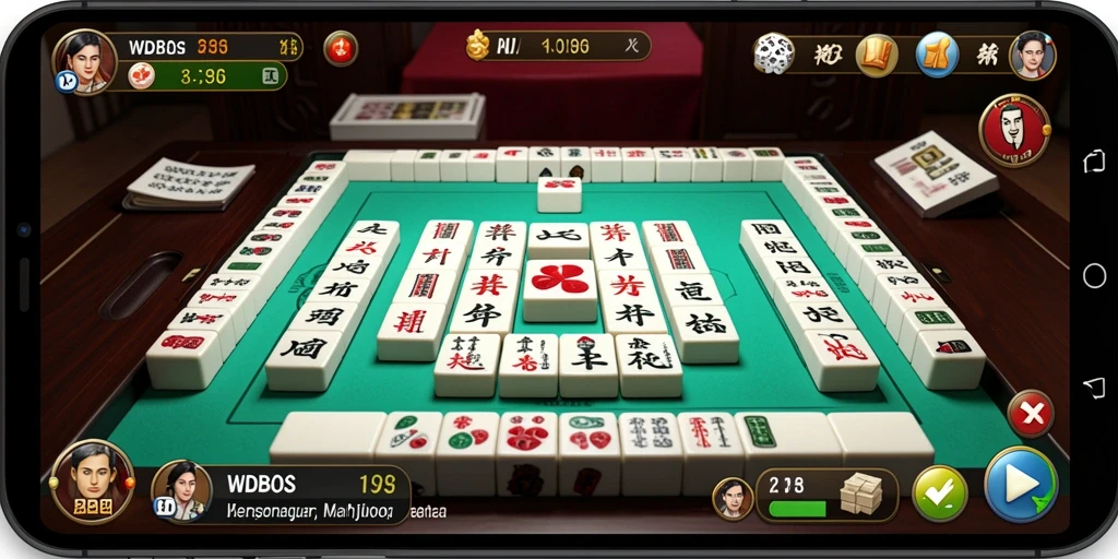 Tampilan gameplay seru WDBOS dengan desain Mahjong yang menarik.